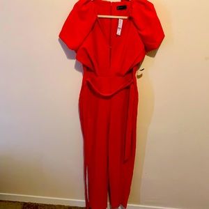 Puff sleeve, red-orange jumpsuit
